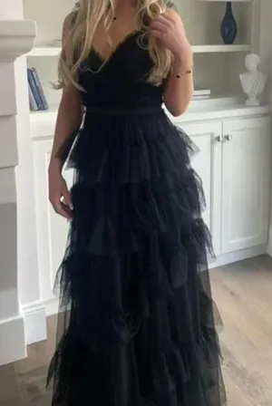 BETSY & ADAM Tiered Ruffle Tulle Gown in Black Size US 4 thumbnail 12
