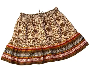 Beachlunchlounge Collection‎ Floral Paisley Cotton Mini Skirt Smocked Waist L thumbnail 1