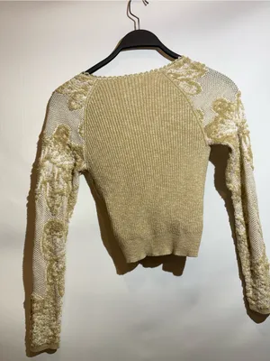 Anthropologie Lace Sleeve Faux Wrap V Neck Stretch Knit Sweater Top XS thumbnail 6