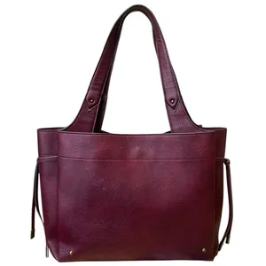 Women's Red Burgundy Faux Leather Vegan Shoulder Tote Bag Handbag Size OS thumbnail 2
