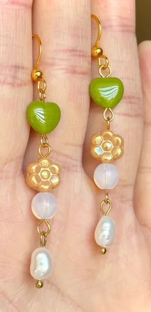 Handmade quality Czech glass beads mix fairy whimsy dangle earrings💐💚 thumbnail 1