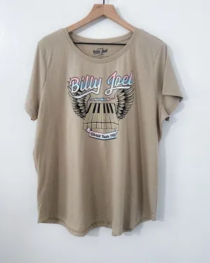 Billy Joel World Tour 1984 Women's Graphic Music T-Shirt 2XL Beige Short Sleeve thumbnail 1