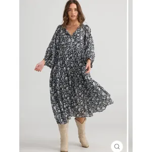 Talisman Blue Blossom Floral Cotton Midi Dress Relaxed Fit Boho S M thumbnail 10