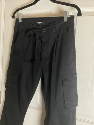 AMERICAN BAZI Black Drawstring High Waist Cargo Jogger Pants Size M thumbnail 3