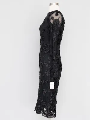 AQUA Formal - Black 3D‎ Floral Appliqué Sheer Sleeve Midi Dress thumbnail 6
