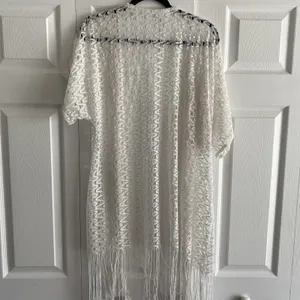 Alexa & Stella Open Front Fringe Kimono Cardigan Womens Size S White Lace Boho thumbnail 6