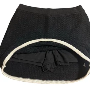 Abercrombie & Fitch Contrast Trim Textured Knit Mini Skirt Small Black White thumbnail 3