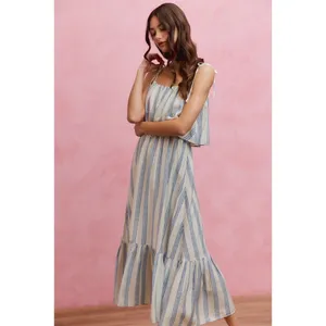 SO ME Stripe Tiered Shoulder Tie Midi Lined Dress - Medium thumbnail 10