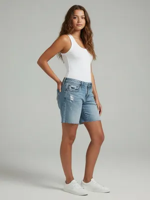 Y2K American Eagle Denim Shorts Size 10 Light Wash 2000s Style Distressed thumbnail 2