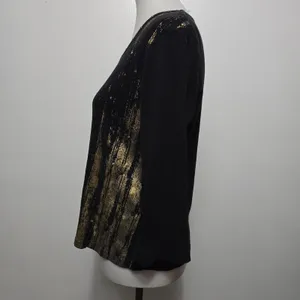 Cha Cha Vente Black Gold Distressed Graphic Print 3/4 Sleeve Top L Whimsigoth thumbnail 3