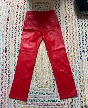 ZARA Red Leather Pants thumbnail 3