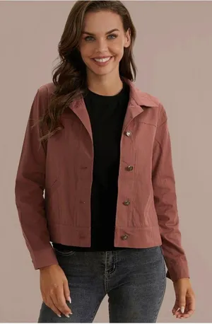 Buttons Red Rounded Collar  Jacket With Pockets thumbnail 1