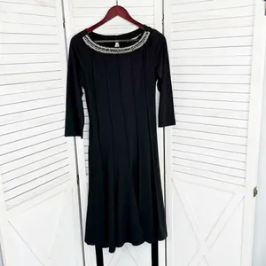 Maria Gabrielle Beaded Neckline Belted Panel Knit Midi Dress Black Large‎ thumbnail 7