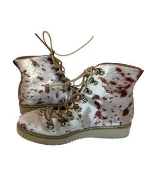 Free People Vegan Leather Fur Cow Print Lace-Up Boots Booties Size 7 Women's thumbnail 7