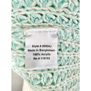 POOF! Womens Size S Open Knit V-Neck Sweater Aqua Blue White Hi-Low Boho Coastal thumbnail 9