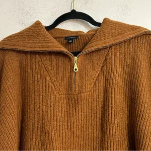 Ann Taylor Ribbed Zip Oversized Poncho Sweater Size XS/Small Caramel Cozy thumbnail 3