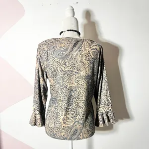 Vtg Y2k 2000s Paisley Top Large Brown Leopard Ruffle Bell Sleeve Goth thumbnail 2