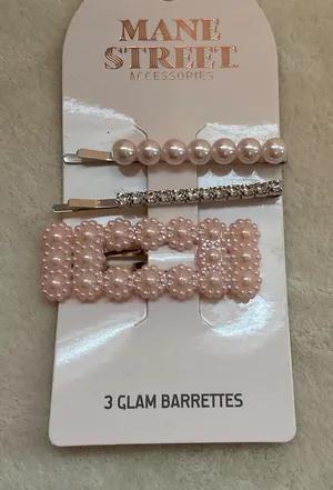 Mane Street Pink Pearl & Rhinestone Hair Barrettes - Set of 3 thumbnail 1