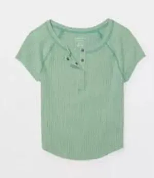 AMERICAN EAGLE Hey Baby Cropped Henley Tee Size Medium M Green thumbnail 2