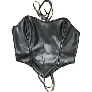 NWOT SOLY HUX Womens PU Leather Cropped Corset Bandana Tube Top Lace Up Black XS thumbnail 4