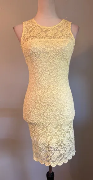 Forever21 Yellow Floral Lace y2k dainty boho Bodycon KneeLength Dress Small NWT thumbnail 1