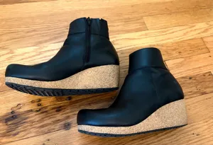 Papillio by Birkenstock Ebba Black Natural Leather Wedge Ankle Boots Booties 7 thumbnail 2