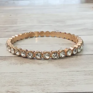Vintage Bracelet / Bangle - Rose Gold Tone & Clear Gems thumbnail 6
