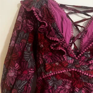 Olivaceous Floral Ruffle V-Neck Dress thumbnail 4