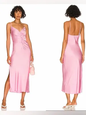 ASTR the‎ Label Valinda Ruched Slip Pink Orchid Midi Dress Medium thumbnail 2