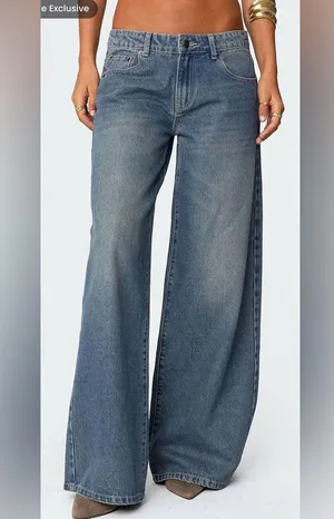 NWT PAC SUN Online Exclusive Edikted Vyxex Vintage Wash Low-Rise Bowtie Jeans, L thumbnail 2