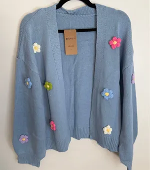 Light Blue Open Front Floral Cardigan size large NWT thumbnail 1