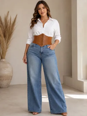Corset Style Wide Girdle Fashion Elastic Faux Leather Skinny Elastic Waist‎ Belt thumbnail 6