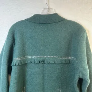 Woolrich Womens XL‎ Mallard Green 100% Wool Fringed Button Front Jacket Western thumbnail 7