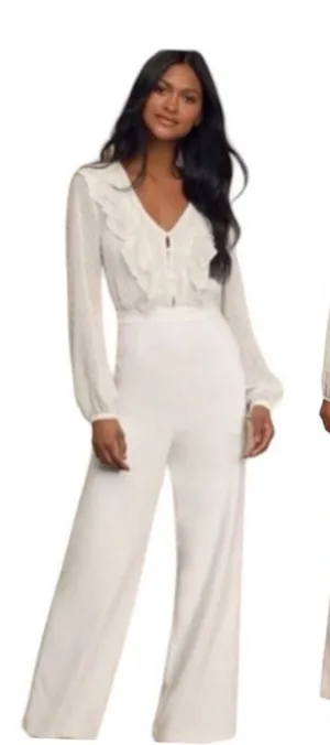Lulu’S Clareese One Piece Jumpsuit Lace Ivory Long Sleeve Bridal Xs thumbnail 1