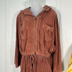 Young Fabulous & Broke Women’s Brown Velour Pant Suit Size Small EUC thumbnail 3