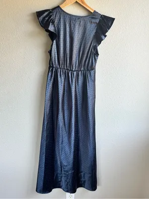 Navy Satin Flutter-Sleeve Dress thumbnail 6