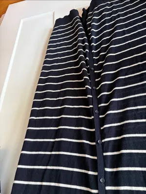Zara Navy & White Striped Button-Front Long Cardigan thumbnail 4