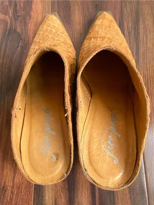 Free People Stacked Heel Pointy Toe Western Mules Pirarucu Sz 38 (7/7.5) thumbnail 6