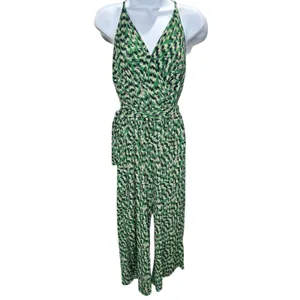 Stitch Fix Kaileigh‎ Rica Green Abstract Cropped Jumpsuit Large Tie Belt Strappy thumbnail 3