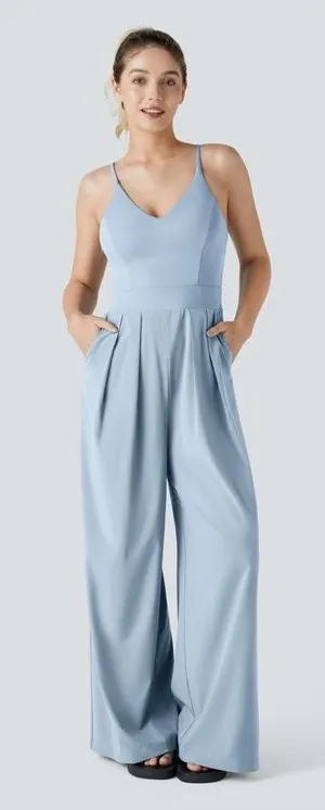 Halara Breezeful Backless Wide Leg Quick Dry Jumpsuit Sz L Ballad Blue New W Tag thumbnail 1