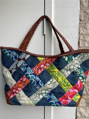 Hadley Pollet Zinnia Departure Tote Navy Brown Leather Braiding thumbnail 2