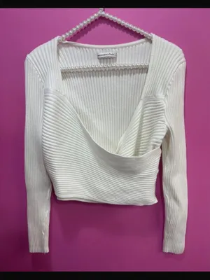 Abercrombie & Fitch Off-White Ribbed Wrap Crop Top thumbnail 1
