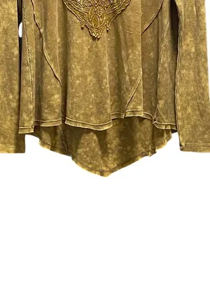 Affliction Long Sleeve Waffle Knit Top Mustard Size L Y2K Casual Punk Neutral thumbnail 6