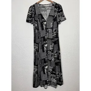 Reformation Locklin Midi Button Front Dress in Zine Newsprint Size 4 thumbnail 2