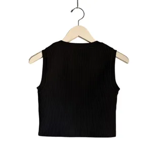 KLD Black Ribbed Knit Cropped Tank Top Small Made USA thumbnail 4