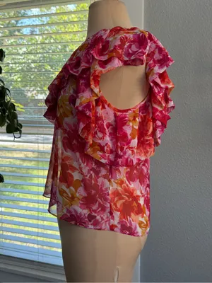 Misa Los Angeles One Shoulder Chiffon Ruffle Blouse Size Small thumbnail 3