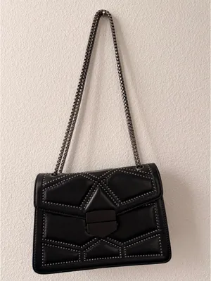 Studded Quilted Chain Shoulder Bag – Edgy Rockstud Crossbody Purse thumbnail 2
