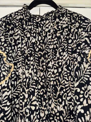 THML Black Dress with Cream Floral Pattern and Ruffle Trim thumbnail 2