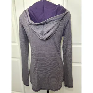 Columbia Striped Purple Henley Hoodie‎ Long Sleeve Pullover Sweatshirt Size Med thumbnail 3