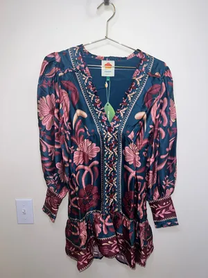 Farm Rio‎ Seashell Tapestry Teal Mini Dress NWT XXS Boho thumbnail 16